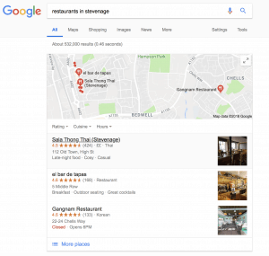 Google My Business Screen Grab Restaurants Stevenage